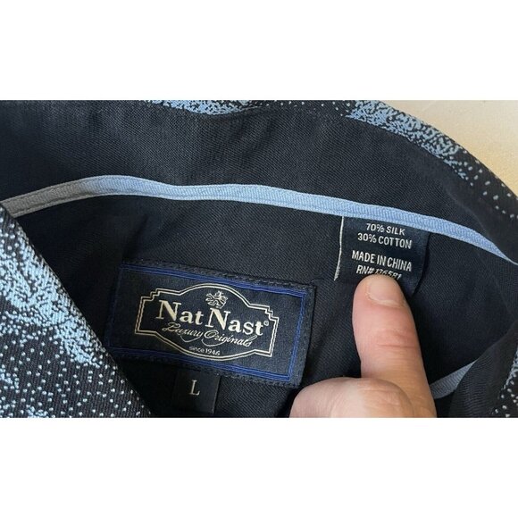 Nat Nast Shirt Mens L Button Up Hawaiian Camp Blue Floral Casual Silk Blend - Picture 4 of 7
